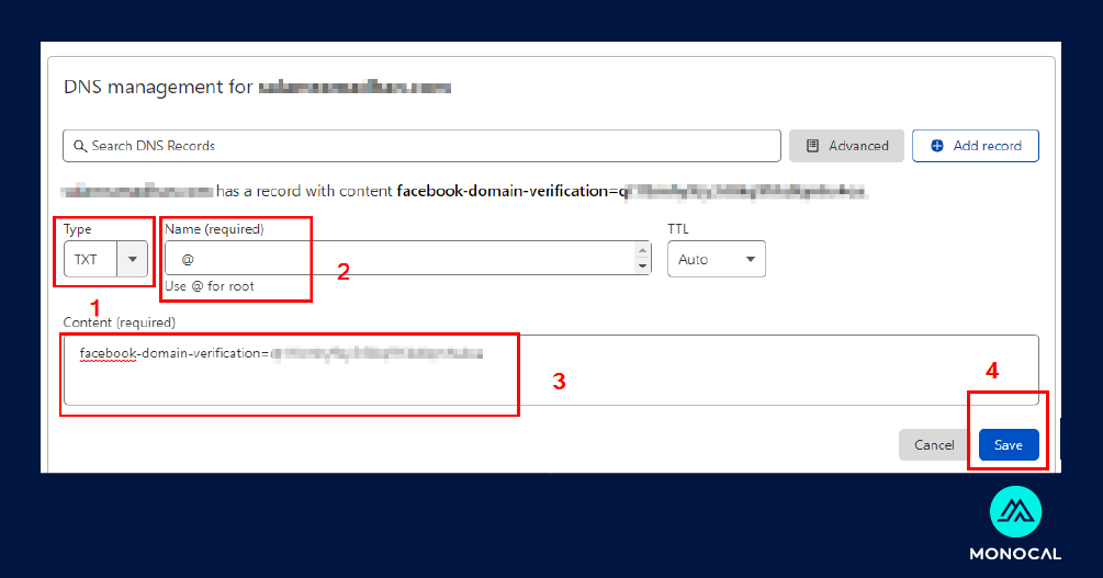 cara verify domain facebook - DNS 04