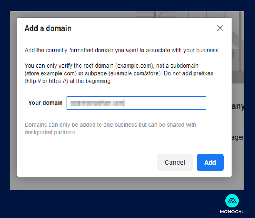 cara verify domain facebook - add domain 2