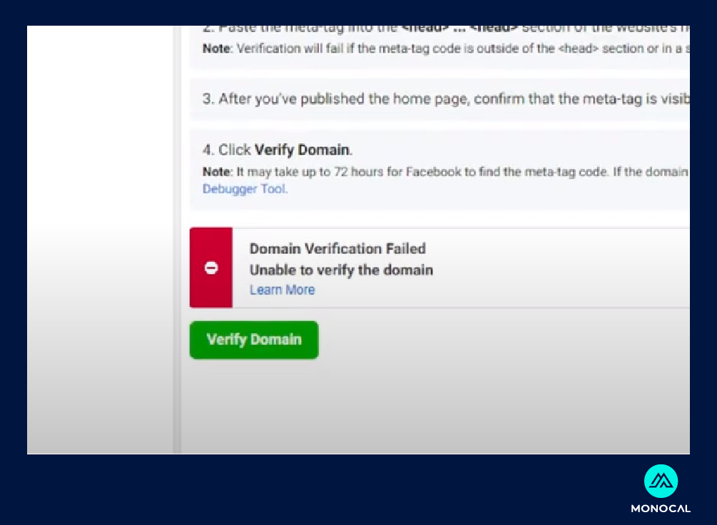 cara verify domain facebook - domain verification failed