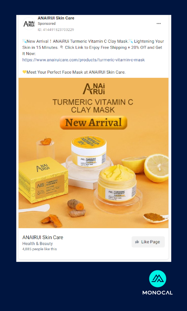contoh copywriting skincare ANAIRUI Skin Care - Vitamin C Turmeric Clay Mask
