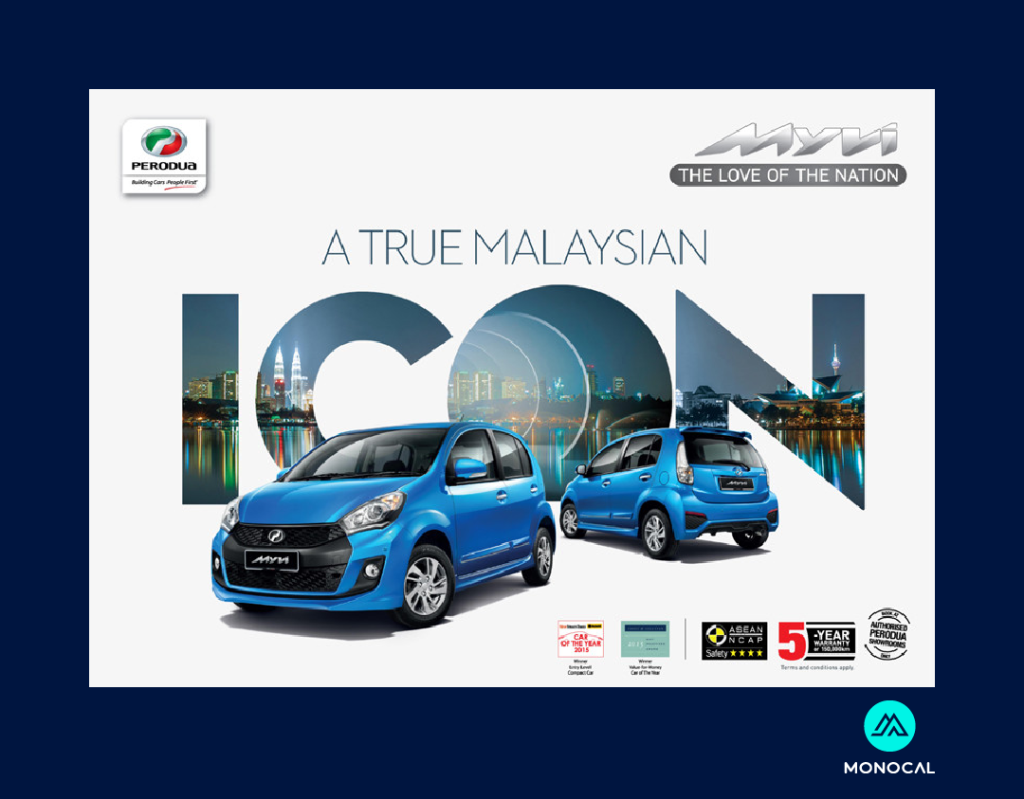 contoh copywriting terbaik dari perodua myvi 2016 yang menunjukkan myvi sebagai ikon Malaysia