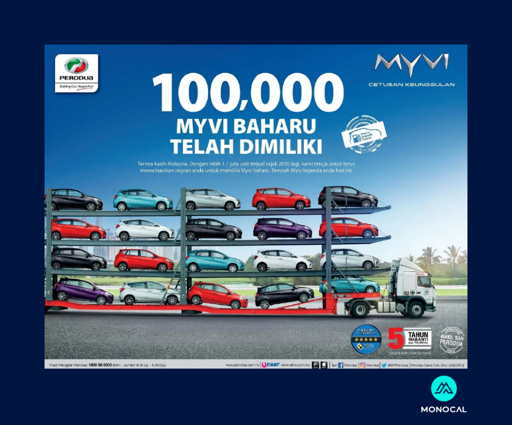 contoh copywriting terbaik dari perodua myvi 2018 yang menyambut pencapaian pengeluaran 100,000 unit