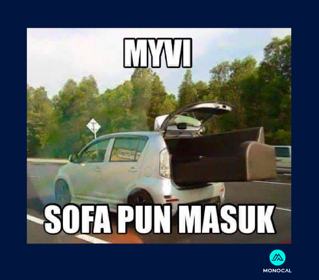 meme perodua myvi yang menunjukkan sofa pun boleh muat