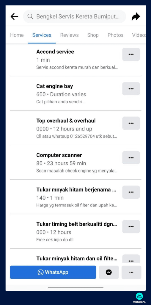 apa itu NAP #13 senarai servis facebook page